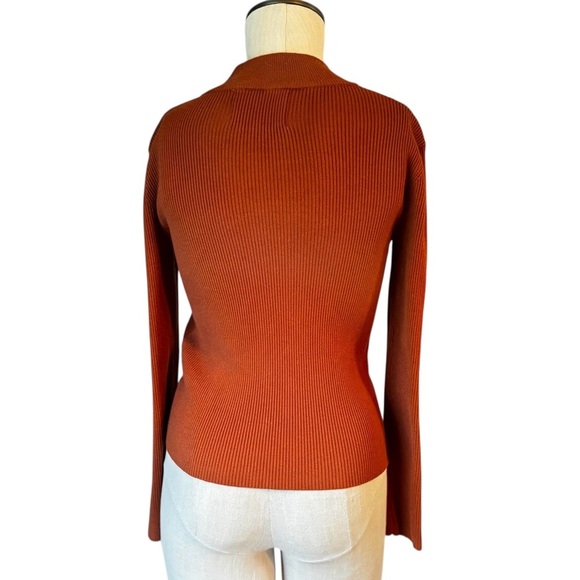 Alexia Admor Samantha Ribbed Double Zip Mock Neck Brown Classic Sweater Sz M - Picture 2 of 12